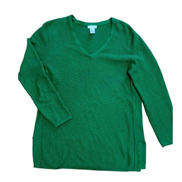 J. Jill Slit Side Waffle Knit Long Sleeve Lightweight Sweater Hunter Green Sz Sm - Picture 1 of 11